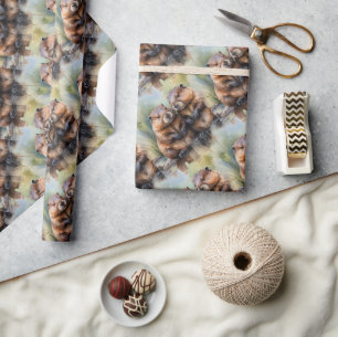 Aquareller Biber kombiniert Tiermuster Art Geschenkpapier