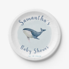 Aquareller Blue Whale Niedlich Boy's Baby Shower Pappteller
