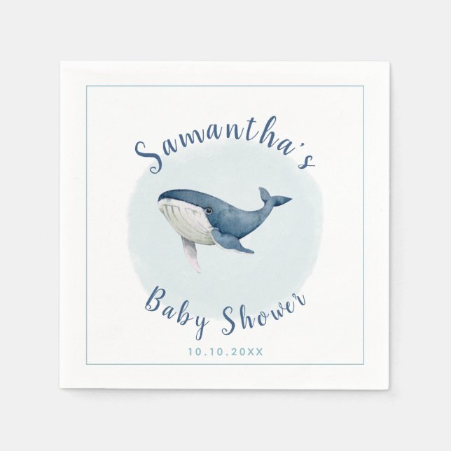 Aquareller Blue Whale Niedlich Boy's Baby Shower Serviette (Vorderseite)