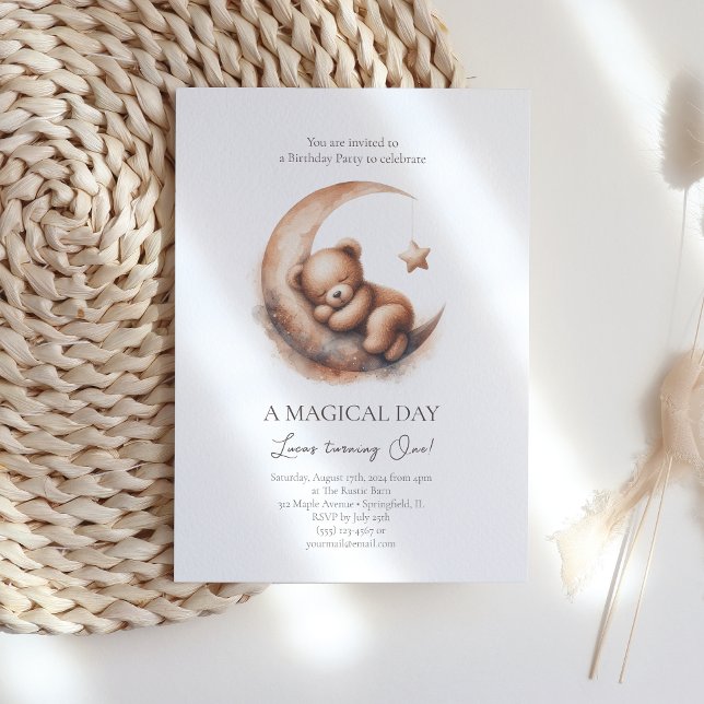 Aquareller Braunbär auf dem Mond Einladung (Von Creator hochgeladen)