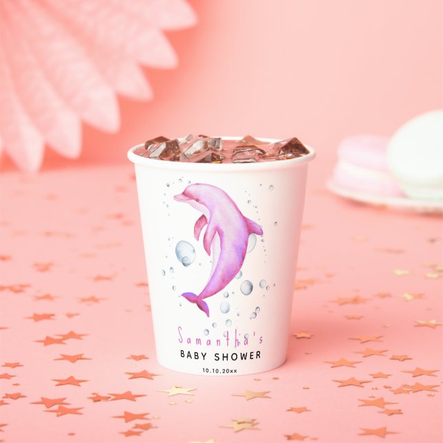 Aquareller-Delphin-Babydusche Pappbecher (Insitu)