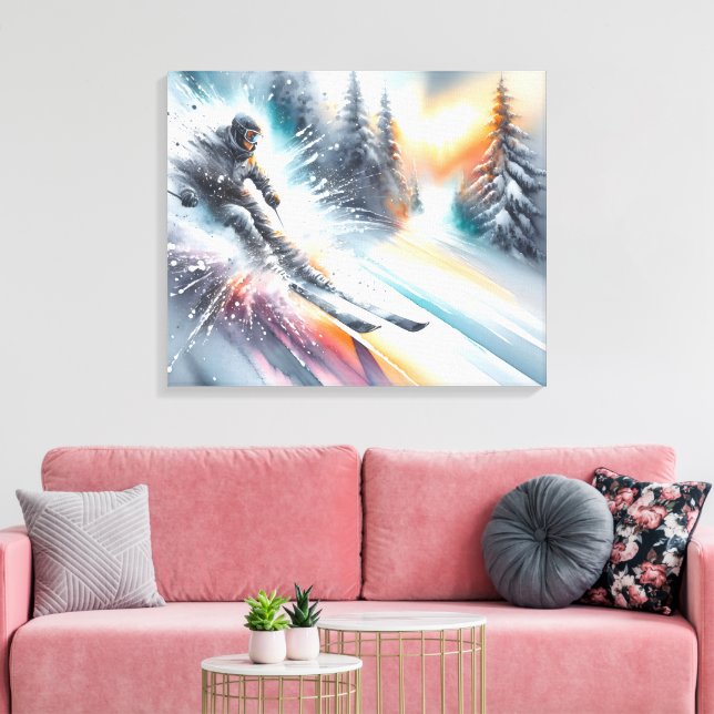 Aquareller Downhill-Schneeschuhfahrer Leinwanddruck (Insitu (Wohnzimmer))