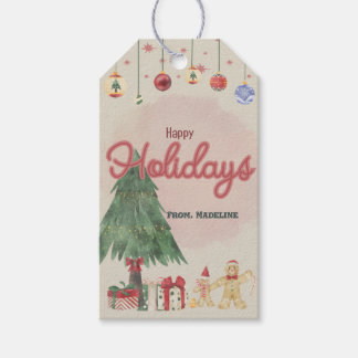 Aquareller Ferienbaum im Retro-Stil Gefallen Box Geschenkanhänger