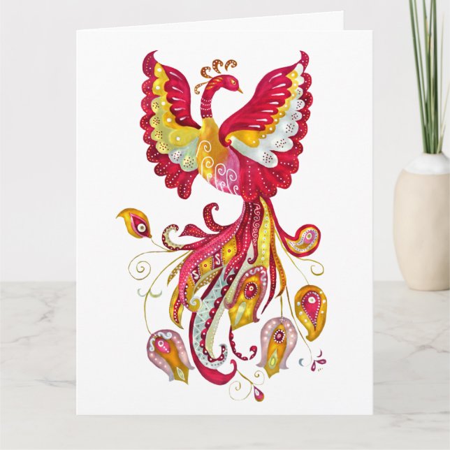 Aquareller-Firebird oder Phoenix-Fantasie-Kreatur Karte (Vorderseite)