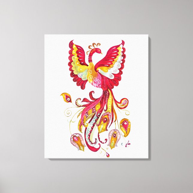 Aquareller-Firebird oder Phoenix-Fantasie-Kreatur Leinwanddruck (Vorderseite)