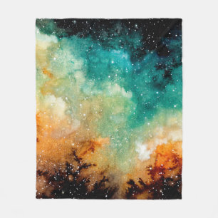 Aquareller Gelber Nebel, Sterne und Dunkle Farbe Fleecedecke