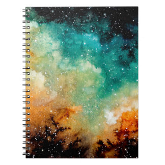 Aquareller Gelber Nebel, Sterne und Dunkle Farbe Notizblock
