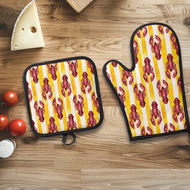 Aquareller Gelber Streifen Ofenhandschuh & Topflappen-Set (Von Creator hochgeladen)