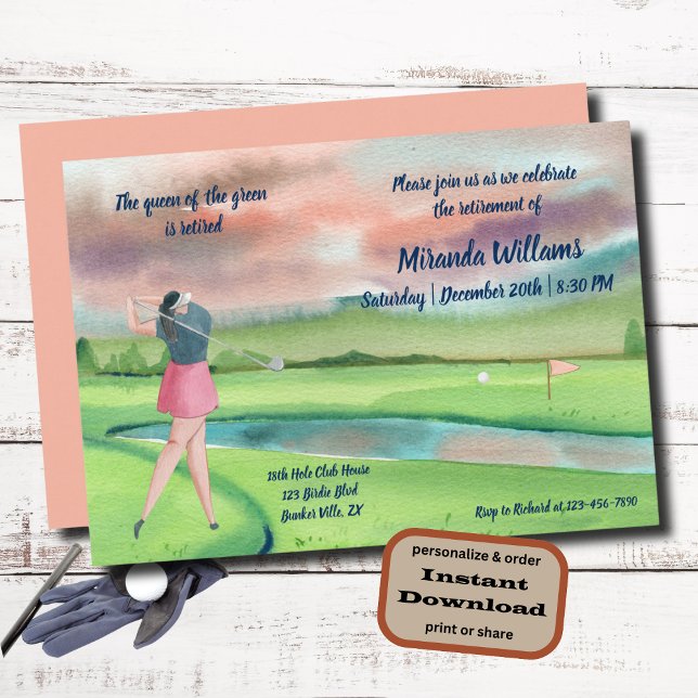 Aquareller Golf Woman auf dem Grünen Einladung (Von Creator hochgeladen)