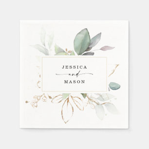 Aquareller Grün mit Sage und Gold Wedding Serviette