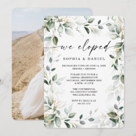 Aquareller Grüne Goldene Elopement Feier Einladung