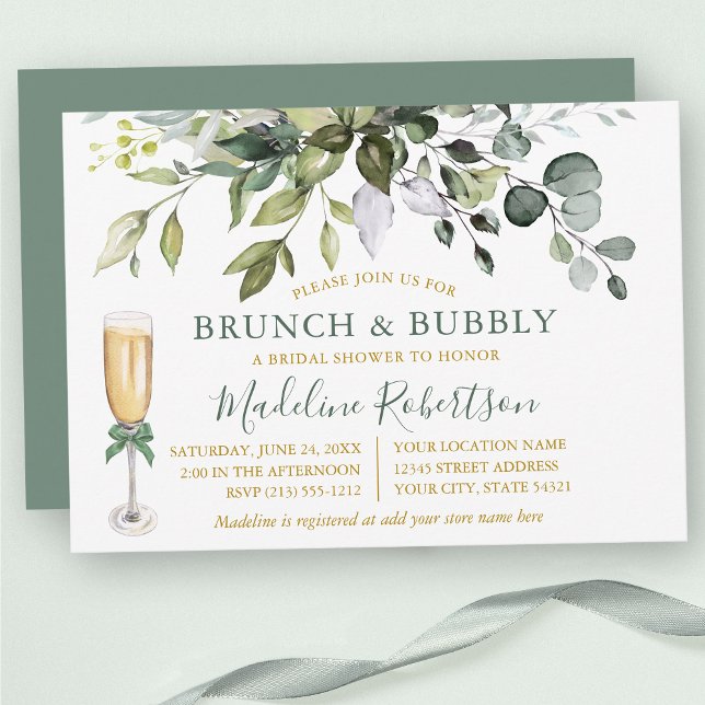 Aquareller Grüne Sage Green Gold Bridal Brunch Einladung (Customize to change text color, text style or color of back of card.)