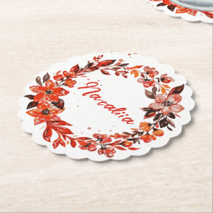 Aquareller Herbst Florals Individuelle Name Untersetzer