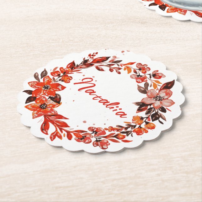 Aquareller Herbst Florals Individuelle Name Untersetzer (angewinkelt)