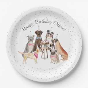 Aquareller Hund Happy Birthday Papierplatte Pappteller