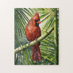 Aquareller Kardinal in einer Palme Puzzle