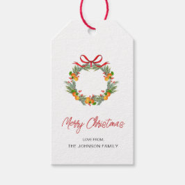 Aquareller Kranz mit rotem Bug Weihnachten Geschenkanhänger