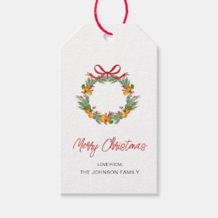 Aquareller Kranz mit rotem Bug Weihnachten Geschenkanhänger