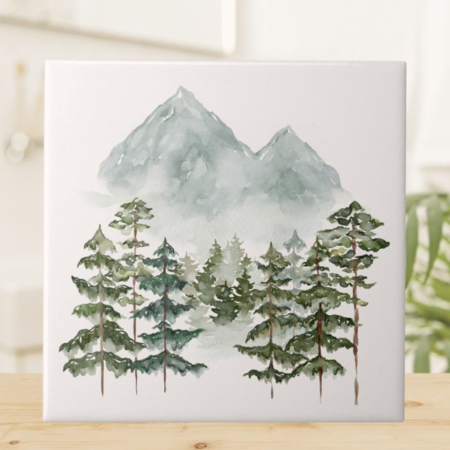 Aquareller Landschaftsblick Fliese (Close up)