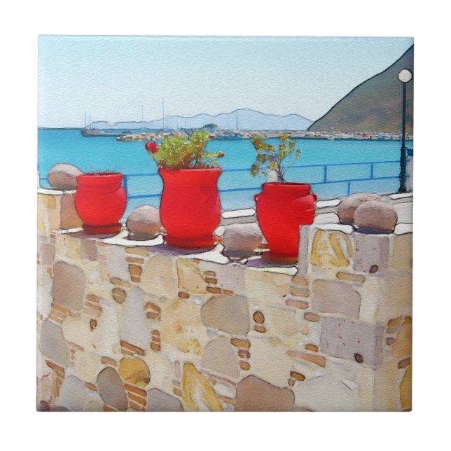 Aquareller Meerblick Fliese (Vorderseite)