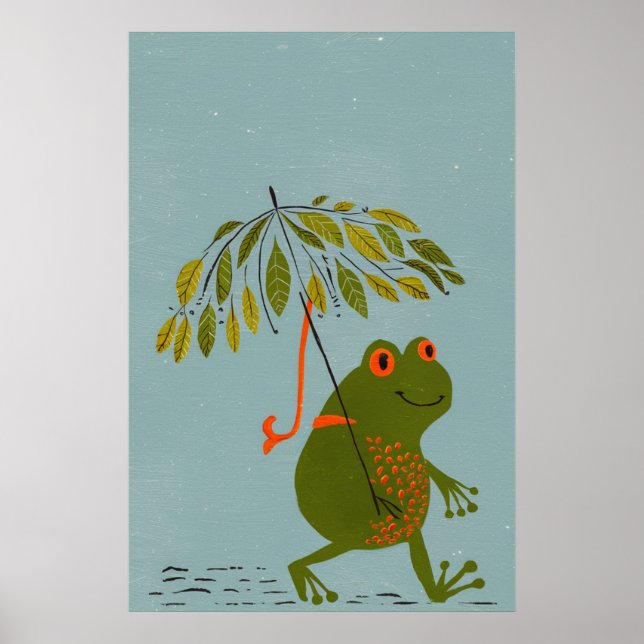 Aquareller, moderner grüner Frosch und Blätter (Re Poster (Vorne)