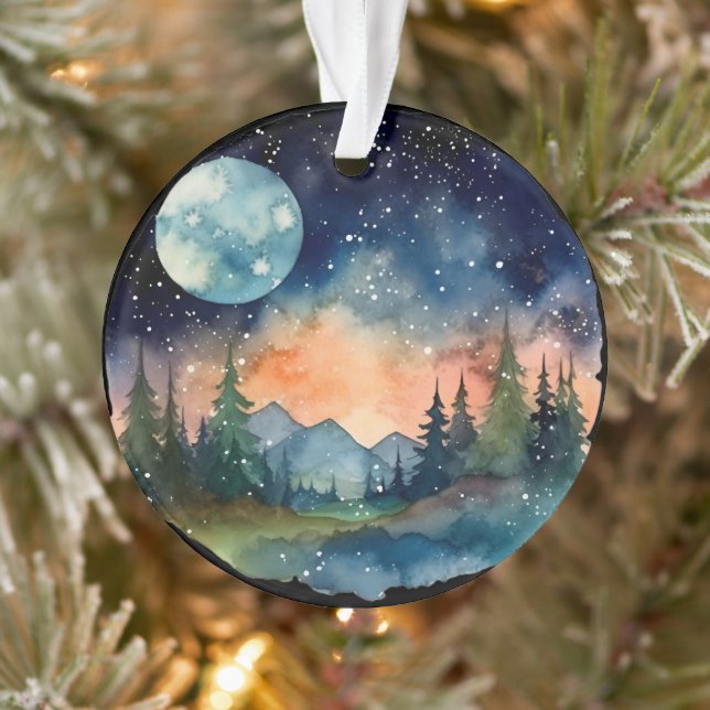 Aquareller Nachthemd im Wald mit Vollmond Ornament (Baum)