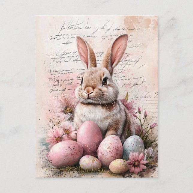Aquareller Ostern Bunny Cfarbene Eier Postkarte (Vorderseite)