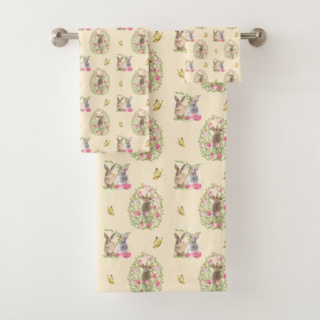 Aquareller Ostern Bunny Floral Ostereier Badhandtuch Set (Insitu)
