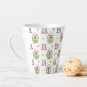 Aquareller Ostern Bunny Floral Ostereier Milchtasse