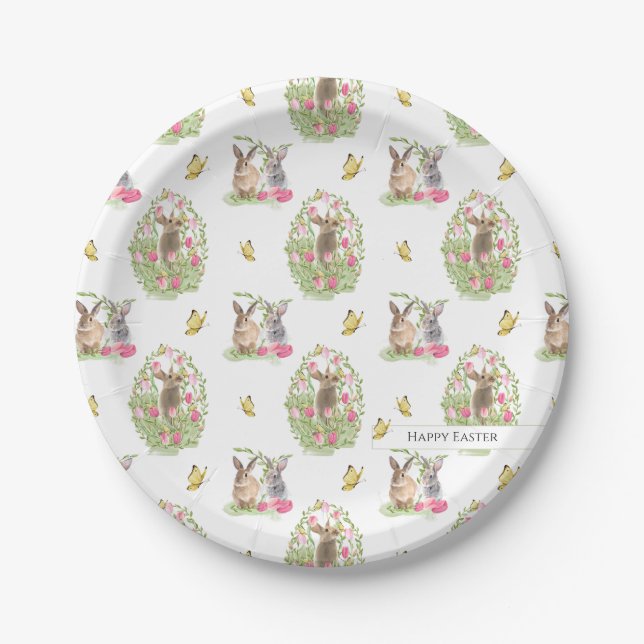 Aquareller Ostern Bunny Floral Ostereier Pappteller (Vorderseite)