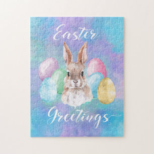 Aquareller Ostern Kaninchen mit Eiern Puzzle