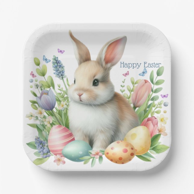 Aquareller Ostern Personalisiert Pappteller (Vorderseite)