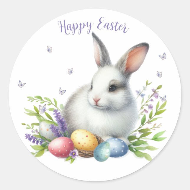 Aquareller Ostern Personalisiert Runder Aufkleber (Vorderseite)