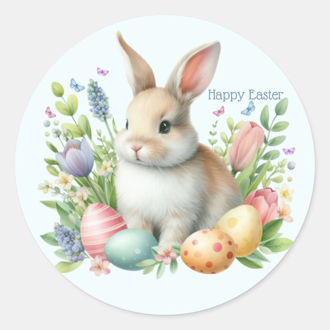 Aquareller Ostern Personalisiert Runder Aufkleber (Vorderseite)