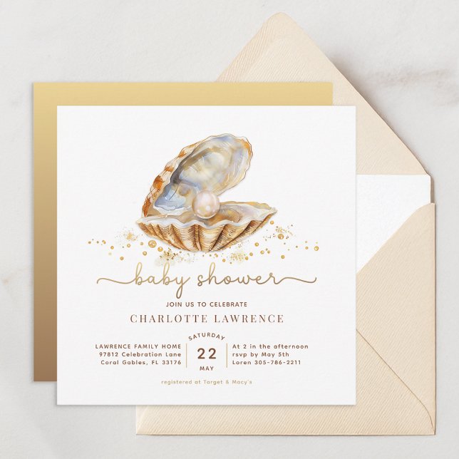Aquareller Ozean Kleine Pearl Baby Dusche Einladung (Watercolor Ocean Little Pearl Baby Shower)