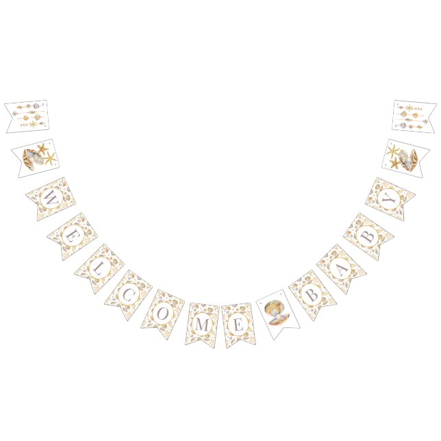 Aquareller Ozean Kleine Pearl Baby Dusche Wimpelkette (Alle)