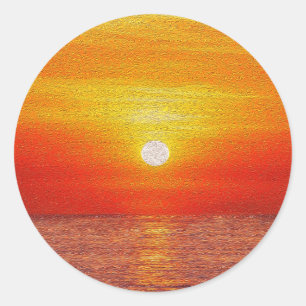 Aquareller Ozean Sunset Summer Beach Waves Runder Aufkleber