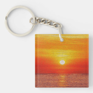 Aquareller Ozean Sunset Summer Beach Waves Schlüsselanhänger