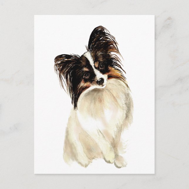 Aquareller Papillon Dog, Haustier Postkarte (Vorderseite)
