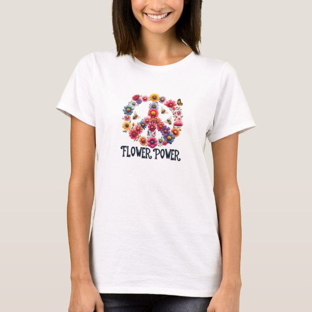 Aquareller Retro Groovy Blume Power T-Shirt (Vorderseite)