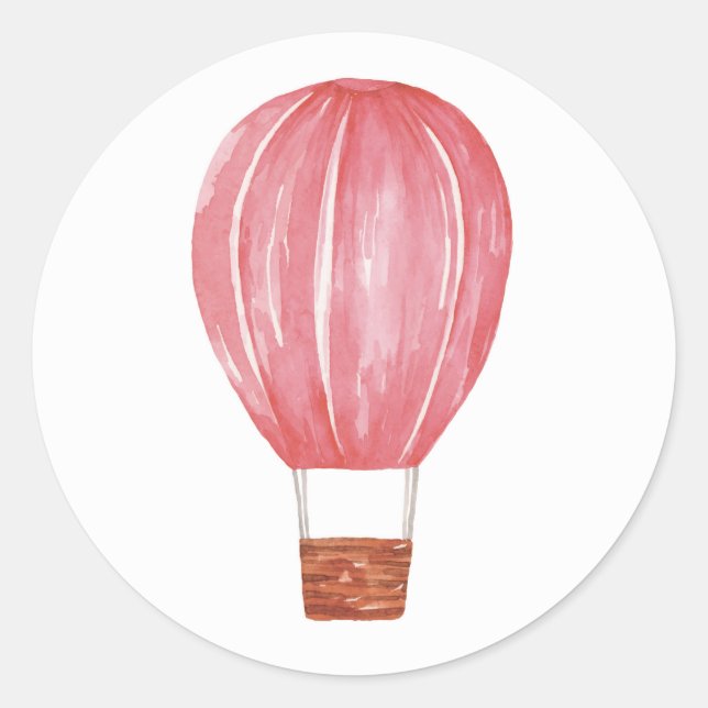 Aquareller Rosa Luftballon. Niedliche Kinder reise Runder Aufkleber (Vorderseite)
