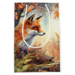 Aquareller Roter Fuchs Herbst Farbe Natur Mittlere Geschenktüte