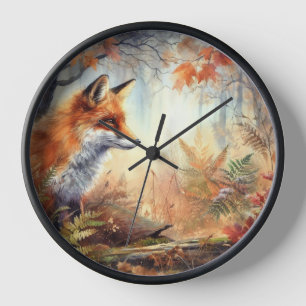 Aquareller Roter Fuchs Herbst Farbe Natur Uhr