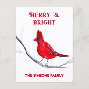 Aquareller Roter Kardinal Bird Frohe Weihnachten