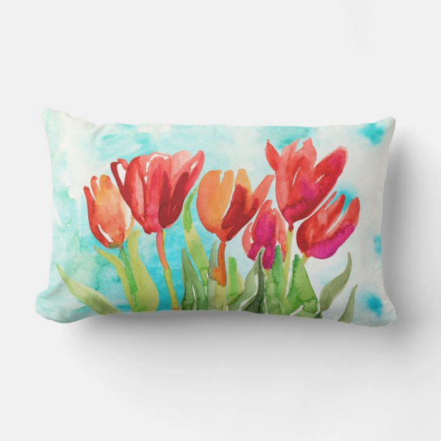 Aquareller Roter Tulip Kissen (Vorderseite)