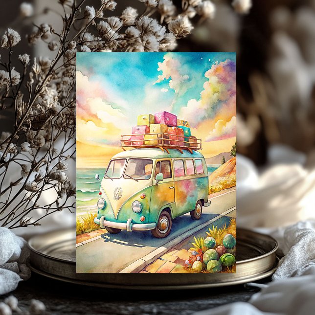 Aquareller Sommerreisebus Retrobus Seidenpapier (Watercolor summer travel vacation retro bus tissue paper)