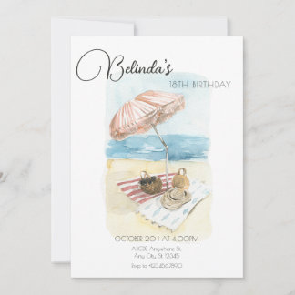 Aquareller Sommerurlaub am Strand Geburtstag Einladung