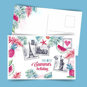 Aquareller Sommerurlaub Postkarte