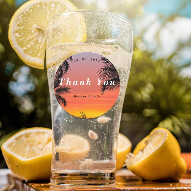 Aquareller Sonnenuntergang Palmenstrand Danke für  Runder Aufkleber (Von Creator hochgeladen)