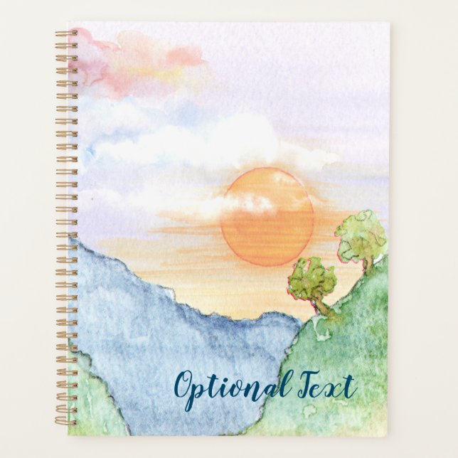 Aquareller Sonnenuntergang über Gebirge und Bäume Planer (Vorderseite)